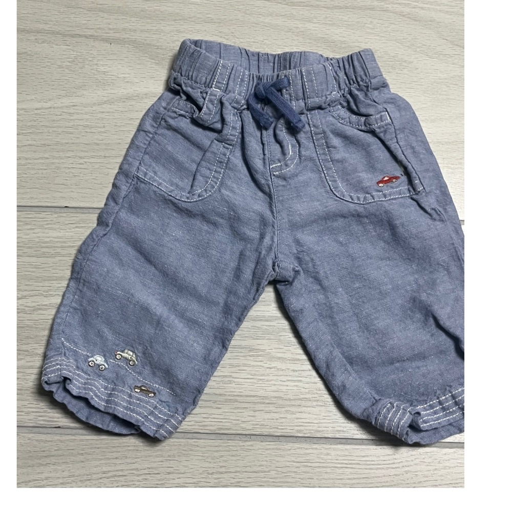 Janie‎ and Jack Chambray Shorts Embroidered Cars Drawstring Waist 0-3 Months